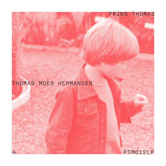 Portada vinilo Prins Thomas – Thomas Moen Hermansen con foto rojiza de niño de perfil y tipografía minimalista.