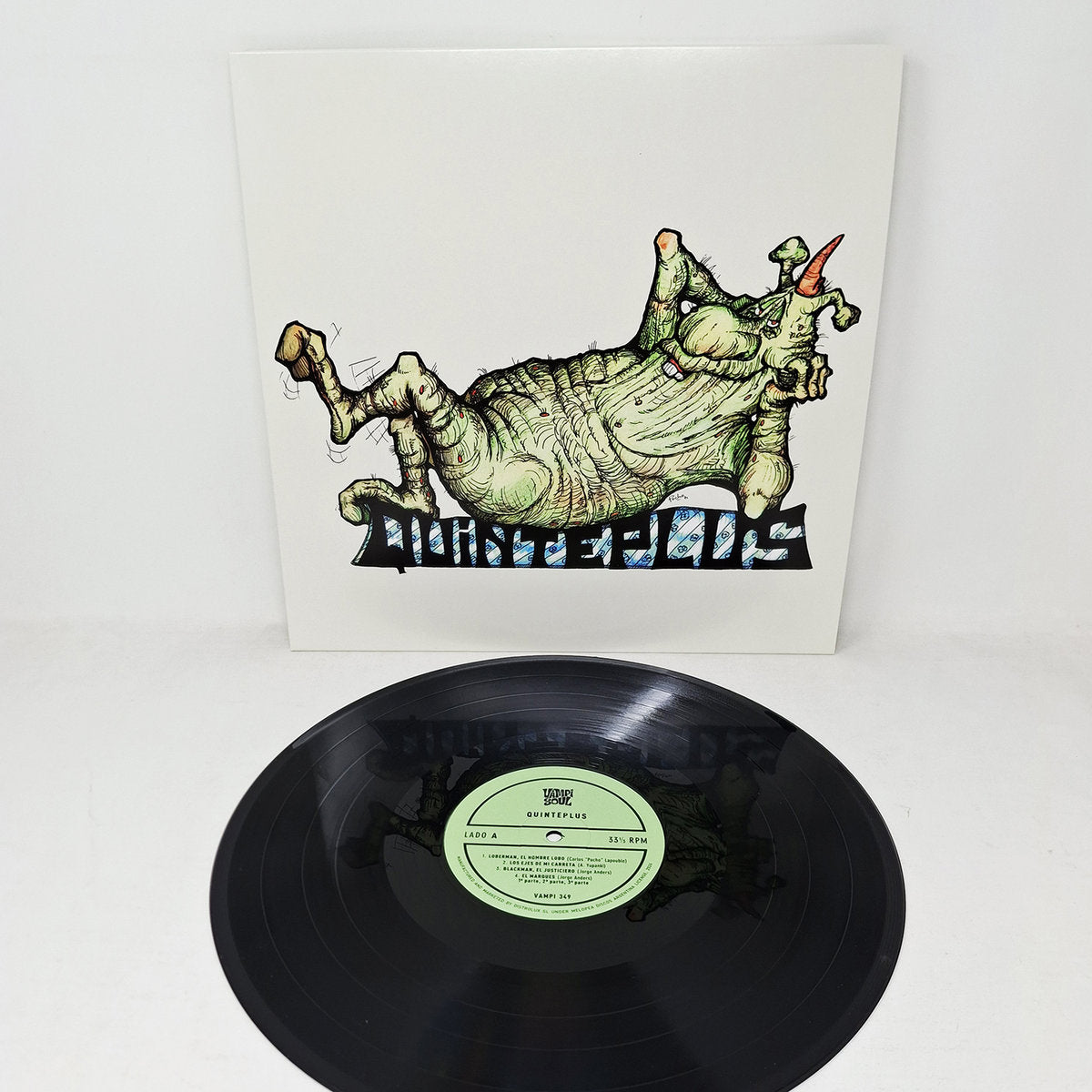 Vinilo Quinteplus – Quinteplus de Vampi Soul con portada al fondo y etiqueta central visible del LP reedición.