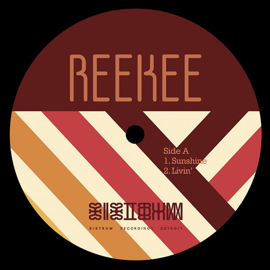 Lado A del vinilo Reekee – Sunshine 12" en Sistrum Recordings, etiqueta roja y beige con tracks Sunshine y Livin’ visibles.