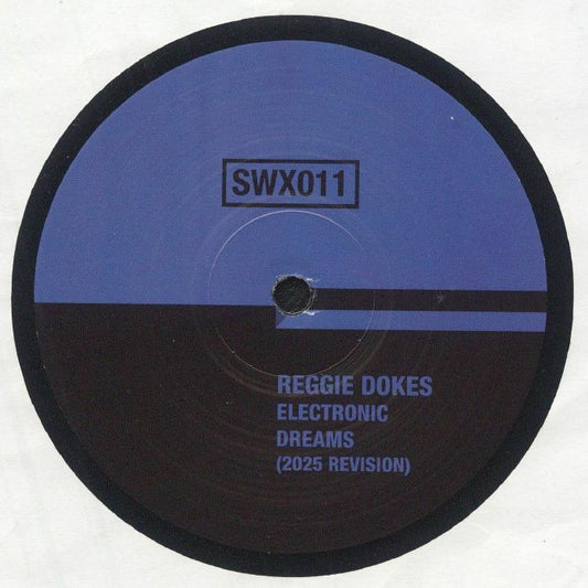 Etiqueta del lado A del vinilo Reggie Dokes – Electronic Dreams (2025 Revision) en formato 12" EP del sello Sudd WAX, con diseño azul y marrón, número de catálogo SWX011 y tipografía limpia que destaca el título.