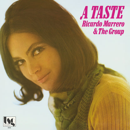 Portada del vinilo Ricardo Marrero & The Group – A Taste: retrato de mujer en amarillo y letras rosas sobre fondo claro.