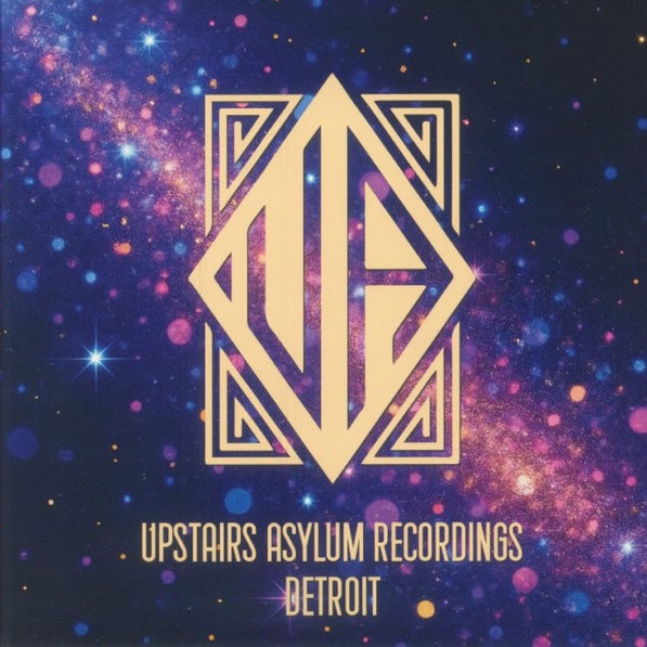 Portada de vinilo Rick Wade – Disko Dust EP con logo dorado geométrico sobre fondo cósmico, sello Upstairs Asylum Recordings, estética deep house Detroit en formato 12" EP.