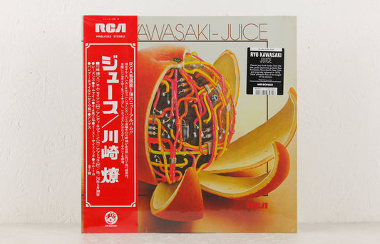 Funda del vinilo Ryo Kawasaki – Juice con obi rojo, logotipo RCA y sticker de la reedición de Mr Bongo.