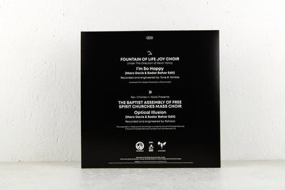 Contraportada del vinilo Sadar Bahar And Marc Davis – Disco Gospel, con títulos, créditos y logos en blanco.