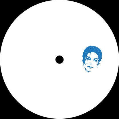 Lado A del vinilo Saucy Lady & U-Key – Reworks, etiqueta blanca con retrato azul sobre fondo negro.