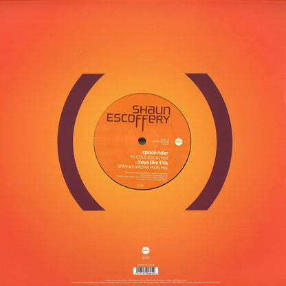 Vinilo Shaun Escoffery – Days Like This 12" Reedición en Demon Records, contraportada con etiqueta central lado B destacando Space Rider vocal mix y Spen & Karizma main mix.