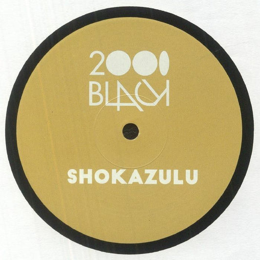 Etiqueta central lado A del vinilo Shokazulu – Uniquely Fresh en sello 2000 Black, diseño minimalista dorado con tipografía blanca.