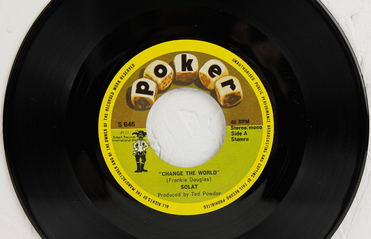 Lado A del vinilo Solat – Change The World / Try, Try, con etiqueta amarilla Poker, catálogo S 646 y crédito a Ted Powder.