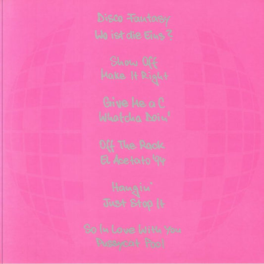 Contraportada del vinilo Sound Stream – Disco Fantasy de Sound Stream. Incluye la lista de canciones con tipografía estilizada sobre un fondo rosado.