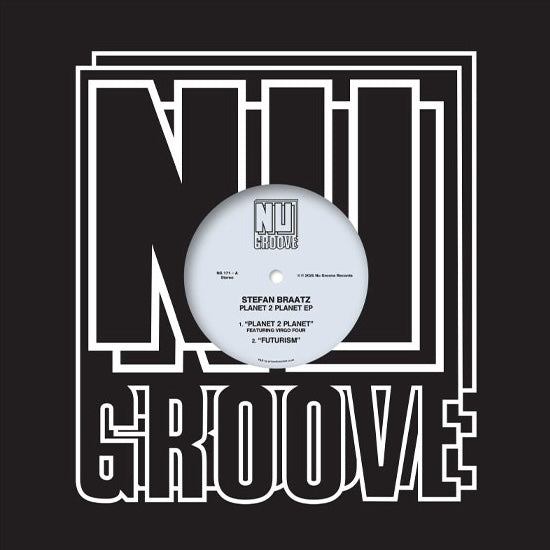 Portada de vinilo Stefan Braatz – Planet 2 Planet EP en 12" EP, diseño negro con logo Nu Groove blanco y label central visible.