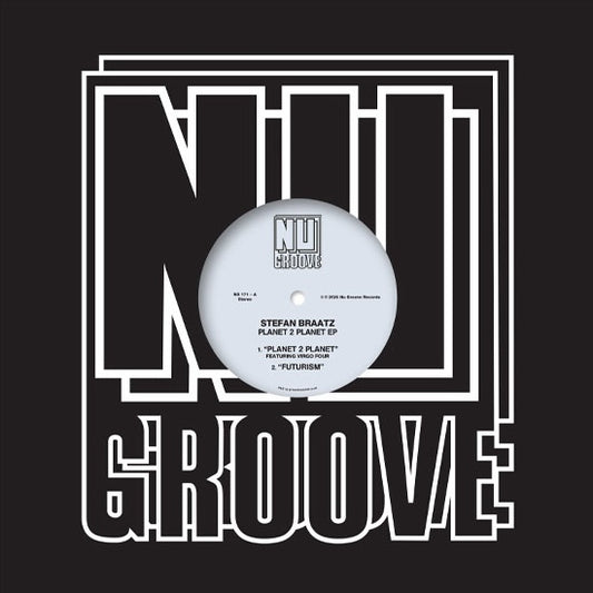 Portada de vinilo Stefan Braatz – Planet 2 Planet EP en 12" EP, diseño negro con logo Nu Groove blanco y label central visible.