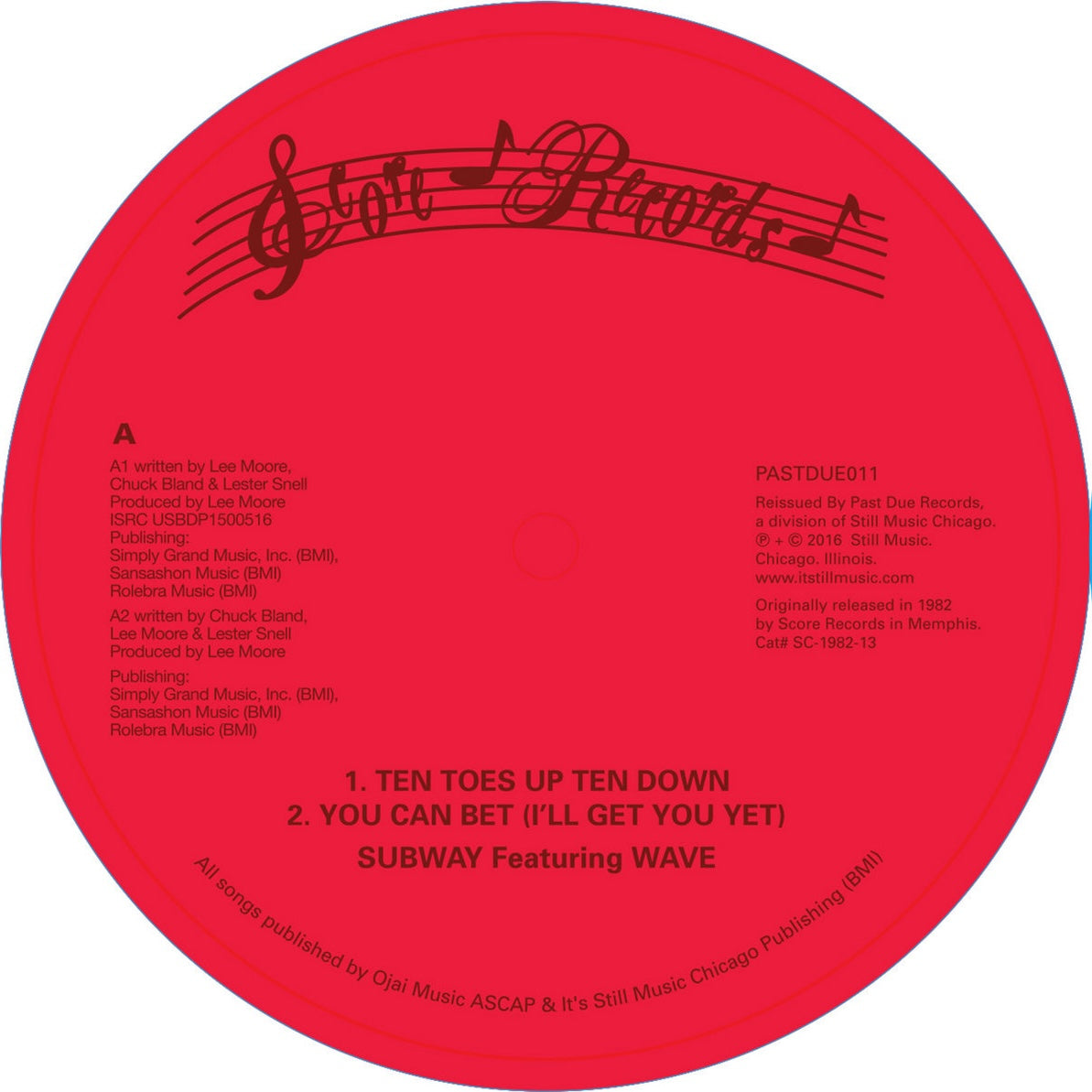 Lado A de vinilo Subway Feat. Wave – Ten Toes Up, etiqueta roja Past Due con tracks y créditos visibles, reedición 12".