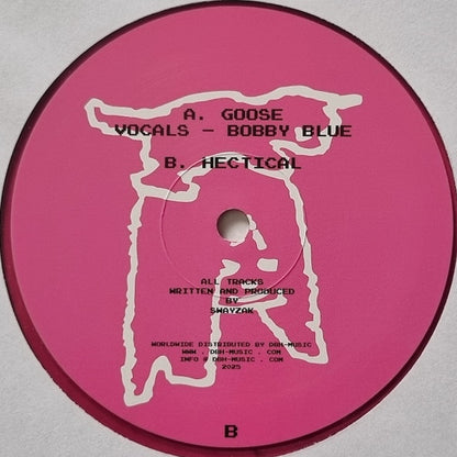 Lado B del vinilo Swayzak – Goose / Hectical 12" púrpura y negro marmoleado, label rosa con A. Goose vocals Bobby Blue y B. Hectical, créditos y distribución DBH Music 2023.