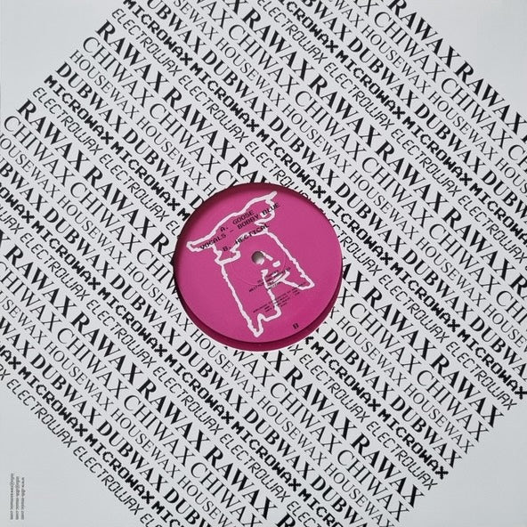Contraportada del vinilo Swayzak – Goose / Hectical 12" púrpura y negro marmoleado en Rawax, funda blanca con diseño RAWAX en diagonal y disco rosa asomando al centro.