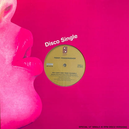 Portada del vinilo Teddy Pendergrass w/ Dimitri From Paris – You Can't Hide From Yourself / The More I Get, The More I Want, funda rosa intenso estilo disco single con boca en primer plano y sello Groovin Recordings 12" reedición.