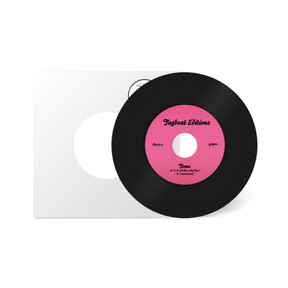 Portada rosa del vinilo Temu – Is It All Over My Face? con skyline de Nueva York y arte de Tugboat Editions.