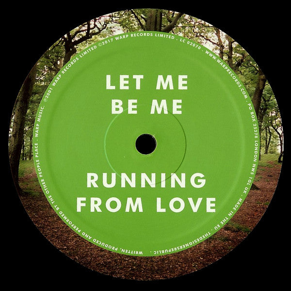 Cara C del vinilo The Other People Place – Lifestyles Of The Laptop Café con la etiqueta verde y las canciones “Let Me Be Me” y “Running From Love”.