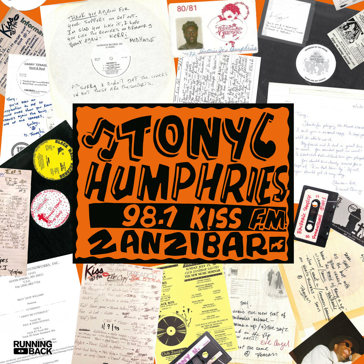 Portada del vinilo Tony Humphries – The Kiss FM Zanzibar Years (Part Two), collage de archivo en negro y naranja.