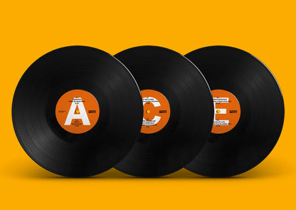 Lados A, C y E del vinilo Tony Humphries – The Kiss FM Zanzibar Years (Part Two), con etiquetas naranjas visibles.