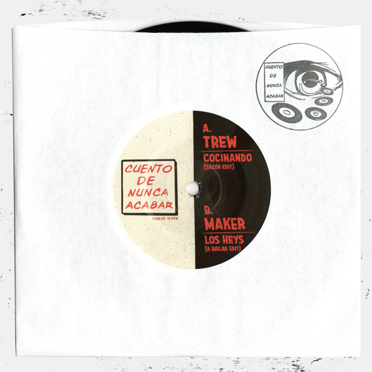 Portada del vinilo Trew / Maker – Trew + Maker Edits con funda blanca, sello estampado y etiqueta central visible.
