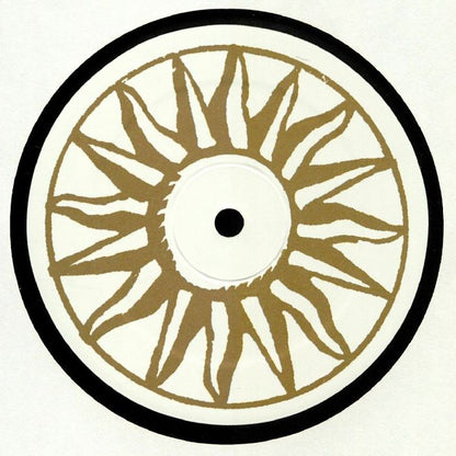 Lado B del vinilo Underground Resistance – World 2 World, etiqueta crema con diseño radial dorado y centro blanco.