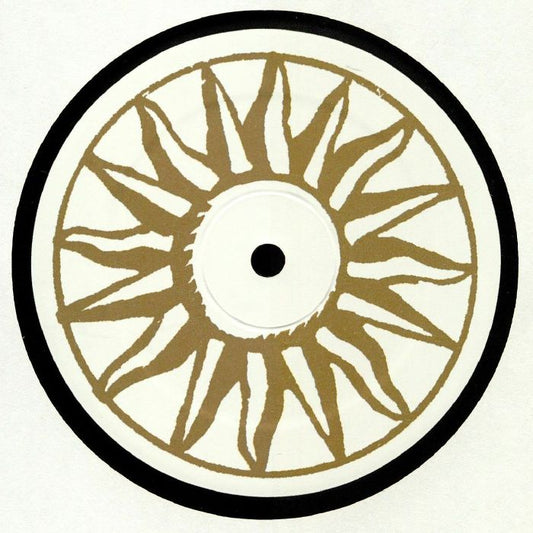 Lado B del vinilo Underground Resistance – World 2 World, etiqueta crema con diseño radial dorado y centro blanco.