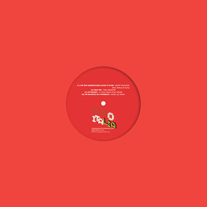 Portada del vinilo 12" Varios Artistas – Ciao Italia (Generazioni Underground) (Bonus Uno) de Rebirth, con diseño minimalista rojo y etiqueta centrada que destaca el arte gráfico del lanzamiento.