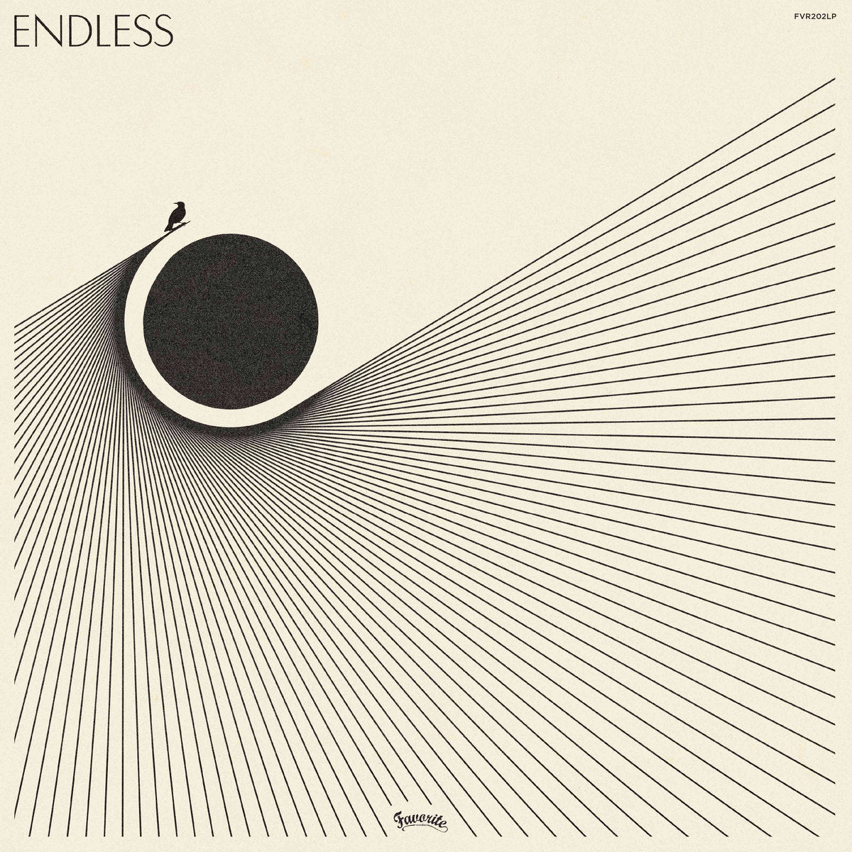 Portada del vinilo VA – Endless (Universal Cosmic Sounds), arte minimalista con círculo negro, líneas radiales y logo Favorite Records en LP.