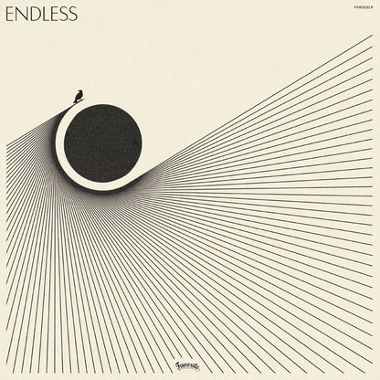 Portada del vinilo VA – Endless (Universal Cosmic Sounds), arte minimalista con círculo negro, líneas radiales y logo Favorite Records en LP.