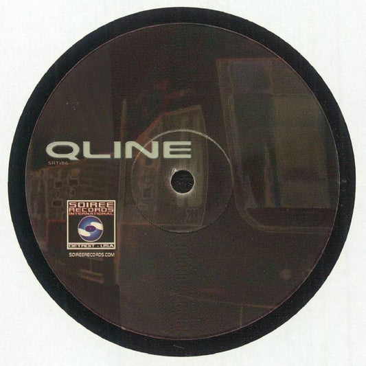Contraportada del vinilo "QLine" de Varios Artistas en formato 12", bajo Soiree Records International. Diseño minimalista con el título del álbum y sello discográfico.