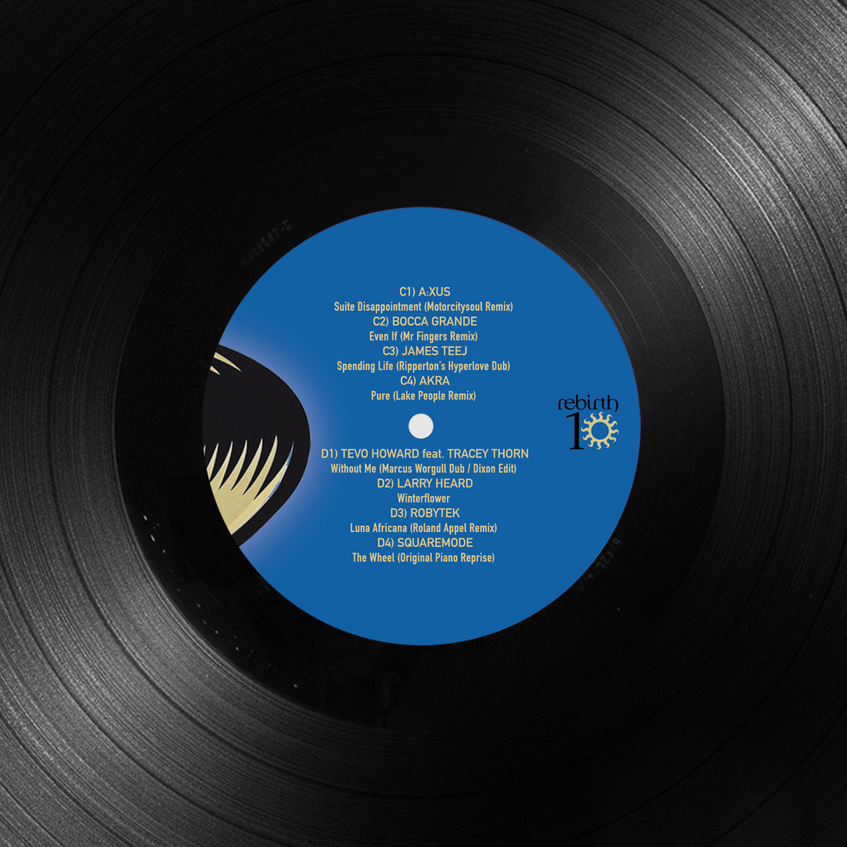 Imagen del segundo vinilo de Varios Artistas – Rebirth 10 Selected by Larry Heard aka Mr. Fingers, edición 2×LP con arte minimalista y tono azul claro del sello Rebirth.