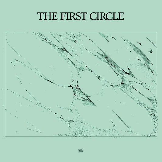 Portada del vinilo Varios Artistas – The First Circle, 12" compilación reimpresión en Neroli, fondo verde agua con arte abstracto en negro y título centrado en tipografía serif elegante.