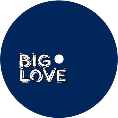 Lado B del vinilo Varios Artistas – A Touch Of Love EP8, etiqueta azul minimalista del sello Big Love con logotipo blanco dibujado a mano.