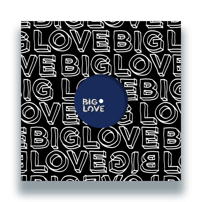 Portada del vinilo 12" EP Varios Artistas – A Touch Of Love EP8 en Big Love, funda negra con patrón repetido “BIG LOVE” y logo central azul.