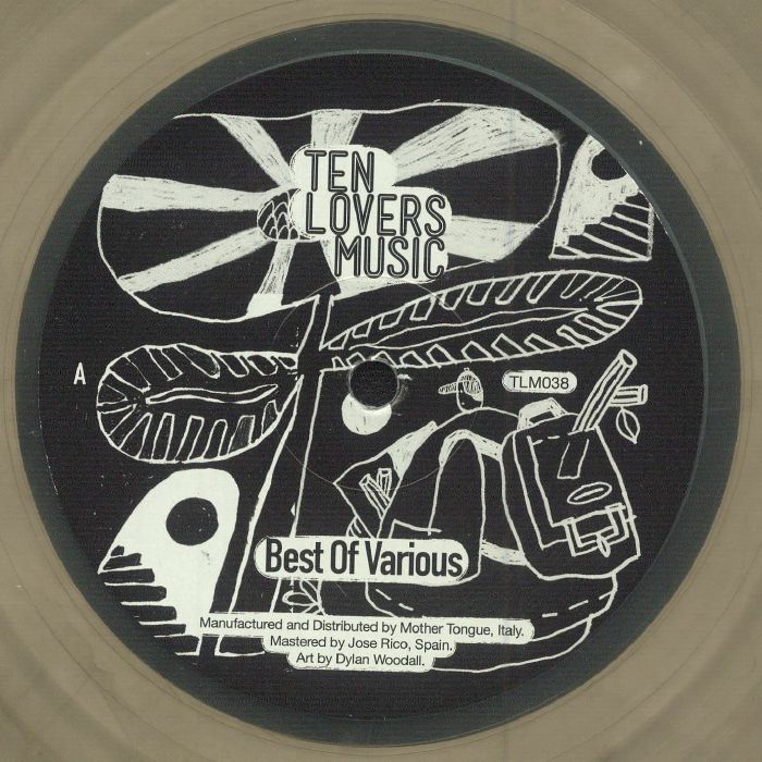 Portada delantera del vinilo de edición limitada [Varios Artistas – Best Of Various, Ten Lovers Music, 12"]. Texto impreso: “Ten Lovers Music”, “Best Of Various”, TLM038, arte por Dylan Woodall, distribuido por Mother Tongue, Italia.