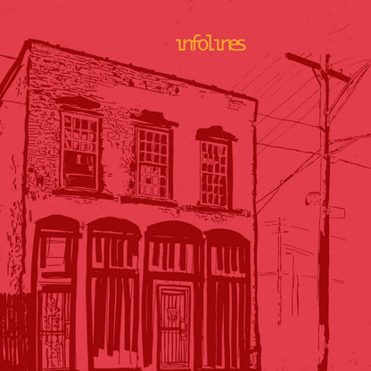 Portada del vinilo Varios Artistas – CAID: fachada de un edificio en rojo y logotipo amarillo de Infolines.