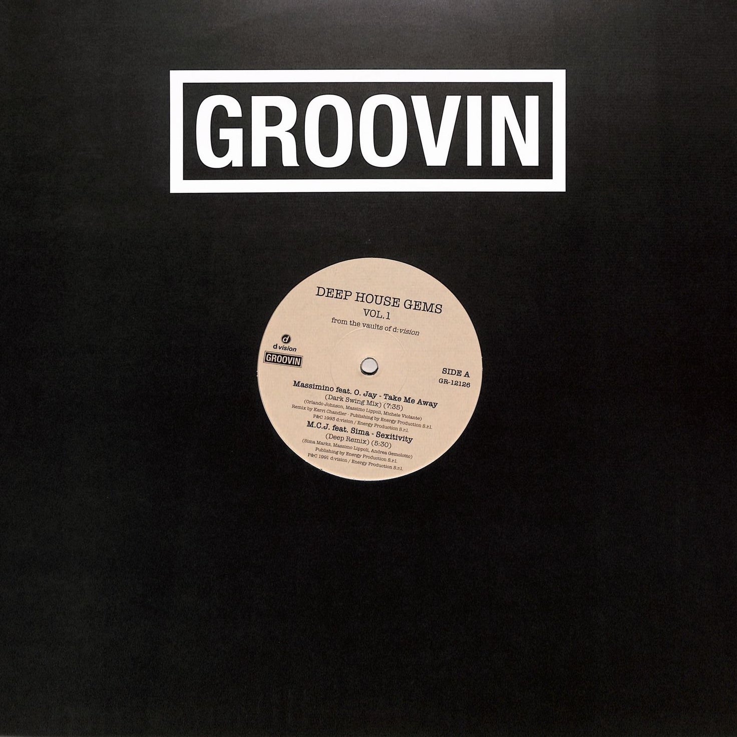 Vinilo Varios Artistas – Deep House Gems Vol.1 (From The Vaults Of D:Vision) editado por Groovin Recordings, funda negra minimalista con logo en blanco al centro.