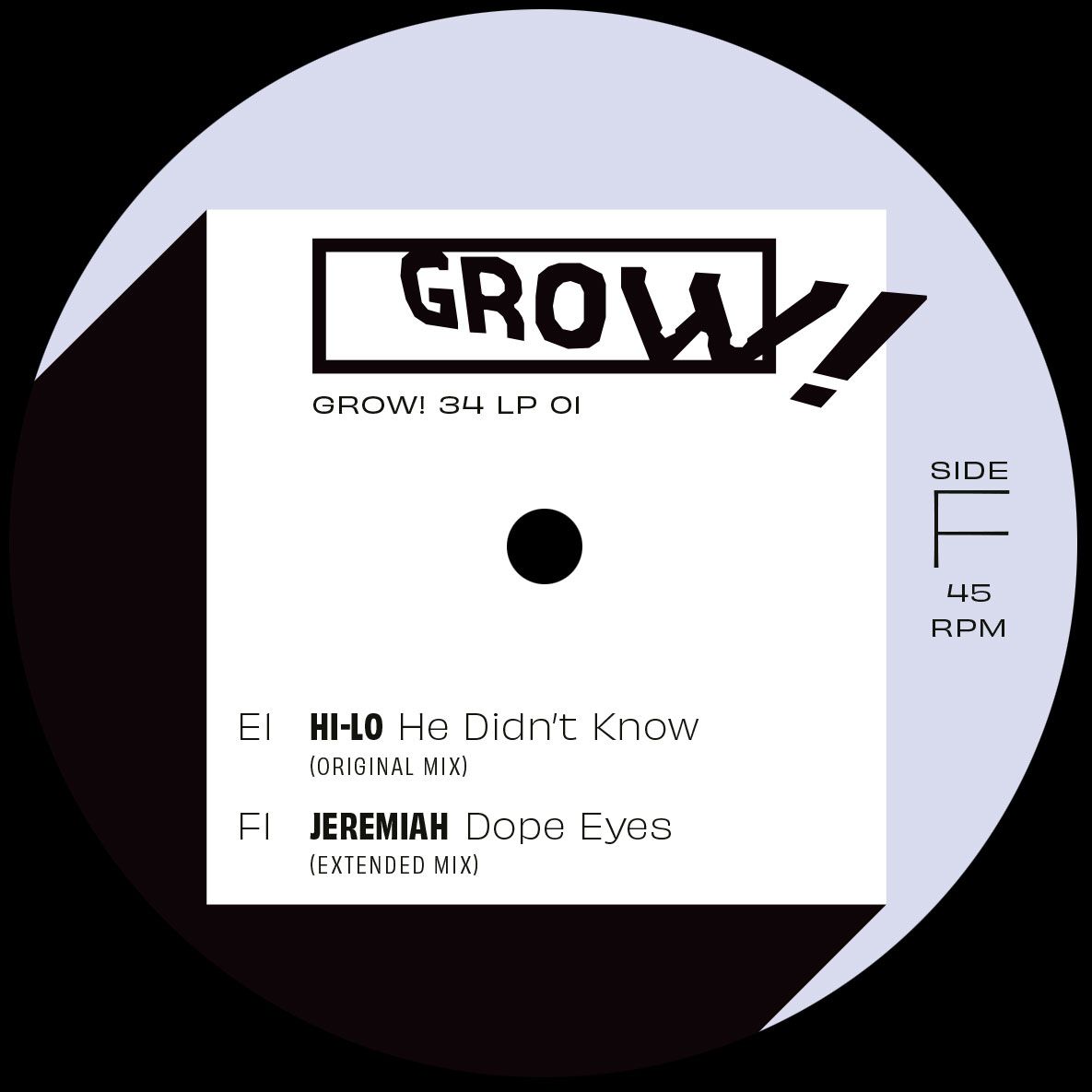 Lado F de vinilo Varios Artistas – Grow! For It con tracks E1 y F1 en etiqueta blanca y logo Grow! destacado.