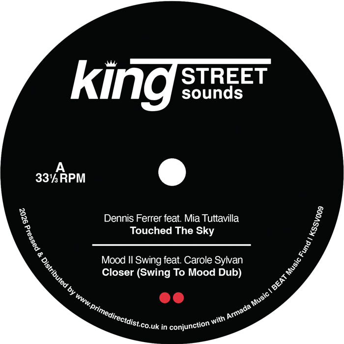 Lado A del vinilo Varios Artistas – King Street Sounds Sampler Vol. 6, etiqueta King Street Sounds con Dennis Ferrer y Mood II Swing a 33⅓ RPM.