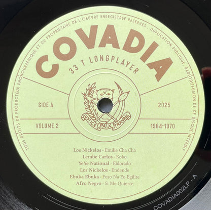 Lado A del vinilo Varios Artistas – Les Belgicains - Vol. 2: Na Tango Ya Covadia 1964-70, sello Covadia y seis pistas.