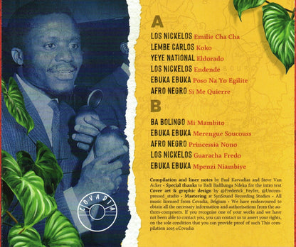 Contraportada del vinilo Varios Artistas – Les Belgicains - Vol. 2: Na Tango Ya Covadia 1964-70, foto y pistas.