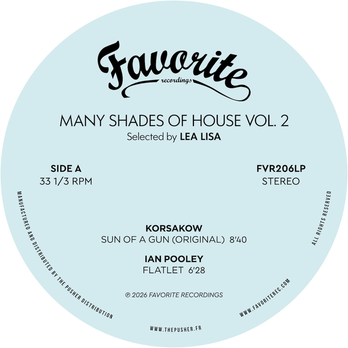 Lado A del vinilo Varios Artistas – Many Shades Of House (Selected By Lea Lisa) Vol.2, etiqueta azul con dos pistas.