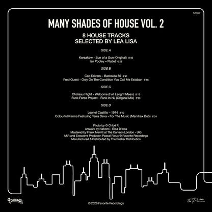 Contraportada del vinilo Varios Artistas – Many Shades Of House (Selected By Lea Lisa) Vol.2 con tracklist y créditos.