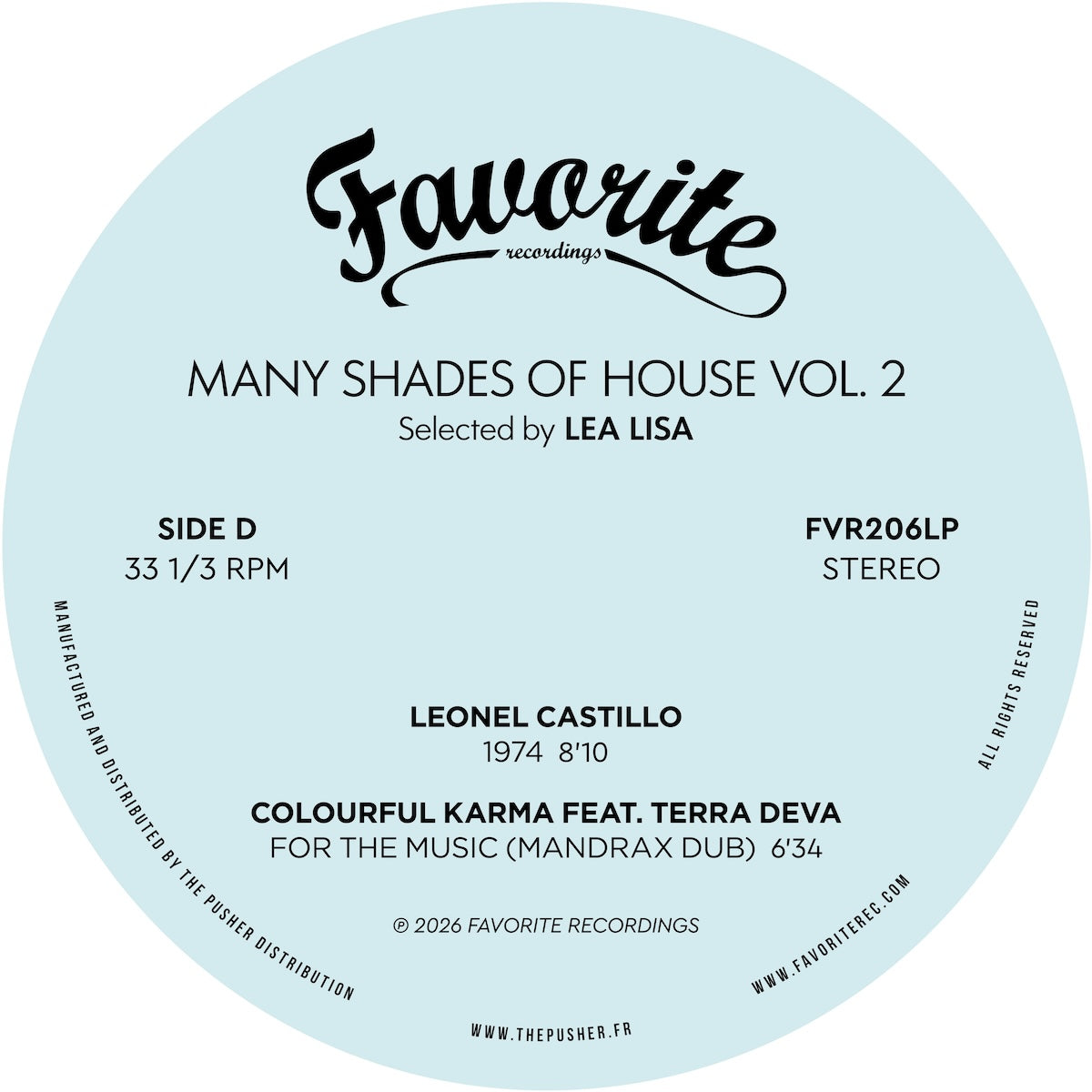 Lado D del vinilo Varios Artistas – Many Shades Of House (Selected By Lea Lisa) Vol.2, etiqueta azul con dos pistas.