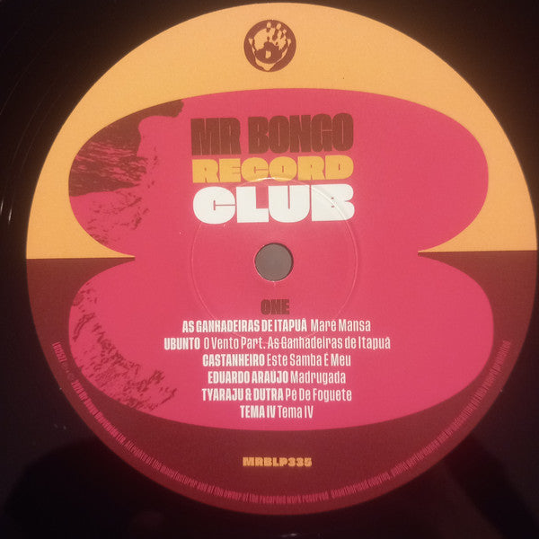 Lado A del vinilo Varios Artistas – Mr Bongo Record Club Vol. 8: etiqueta rosa y amarilla con seis pistas.