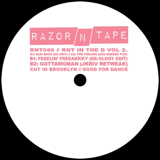 Lado A del vinilo Varios Artistas – RNT In The D Vol. 2, etiqueta Razor-N-Tape con catálogo RNT066 y listado de pistas A1 y A2.