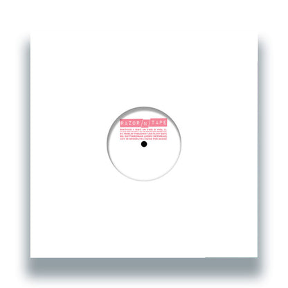 Portada del vinilo 12" Varios Artistas – RNT In The D Vol. 2, funda blanca genérica con etiqueta central Razor-N-Tape visible.