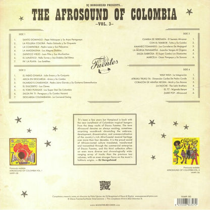 Contraportada del vinilo Varios Artistas – The Afrosound Of Colombia Vol. 3 con 26 pistas y catálogo VAMPI 183.