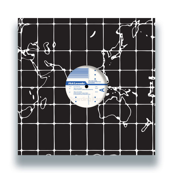 Funda de vinilo 12" reedición con diseño grid negro y etiqueta central visible de Vick Lavender Feat. P.Jehrico – The L.O.V.E. Song From Chicago To New York.