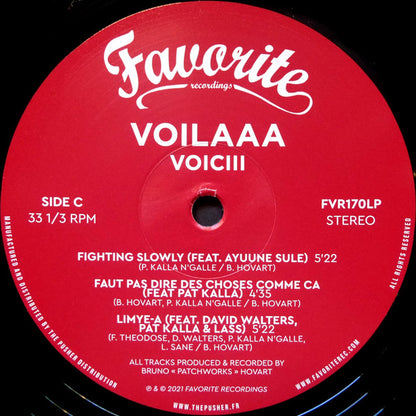Lado C del vinilo Voilaaa – Voiciii en label rojo con tres temas, créditos de producción y catálogo FVR170LP.